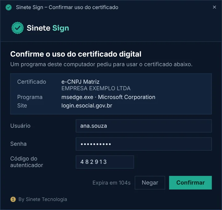 Confirmação no computador